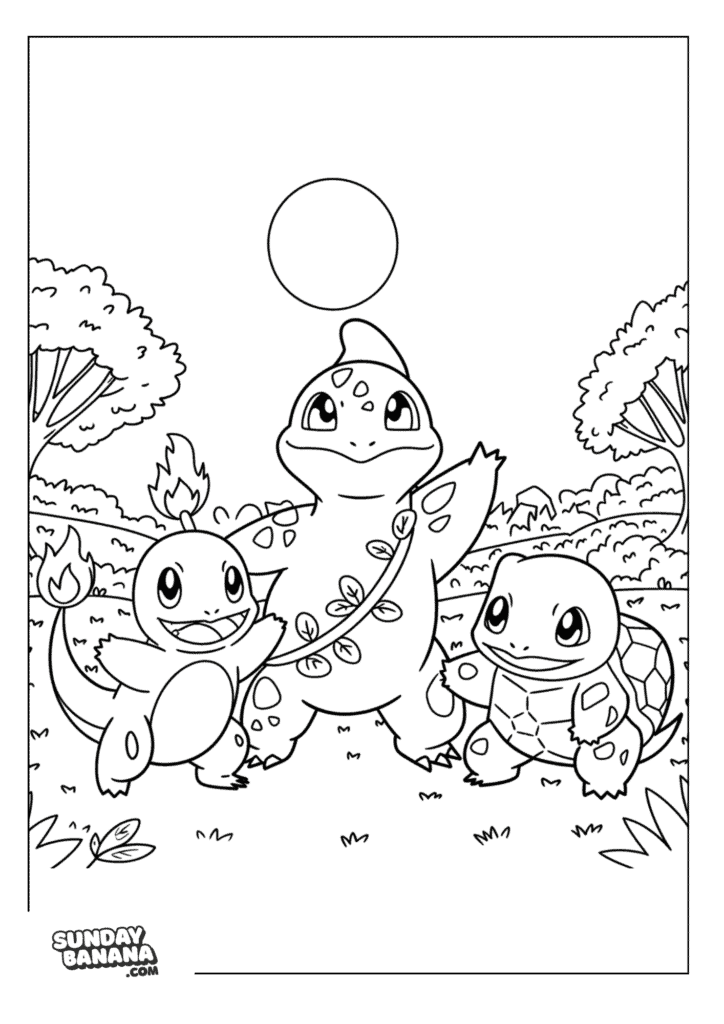 Charmander-Bulbasaur-Squirtle-Pokemon-Coloring-Page