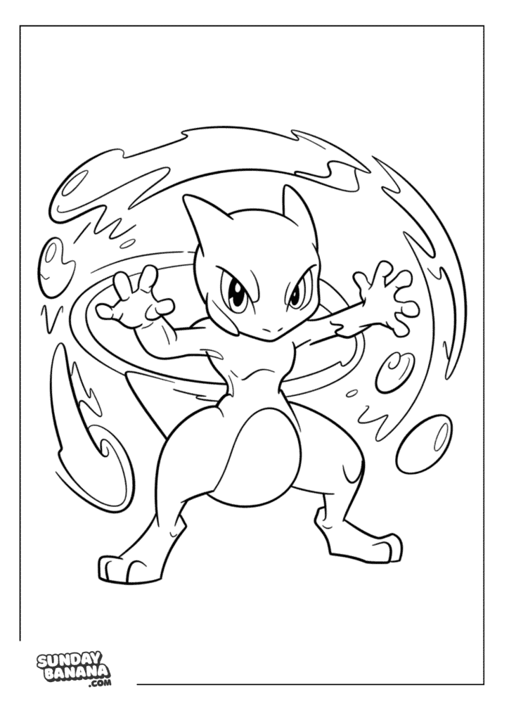 Fighting-Pose-Mewtwo-Pokemon-Coloring-Page
