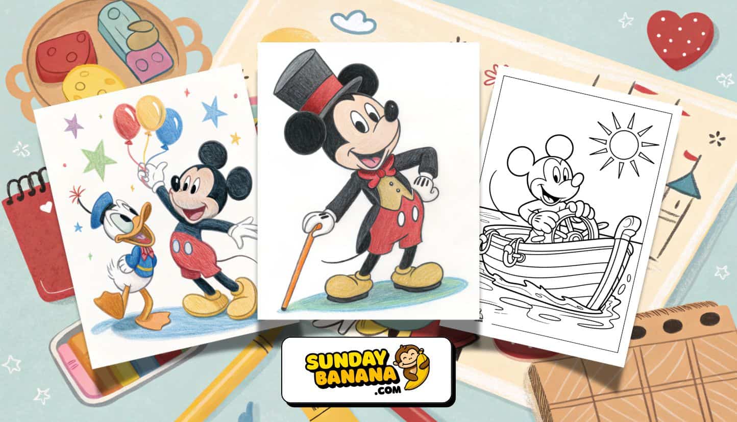 Mickey Mouse Coloring Pages (20 Free PDF Printables) - Sunday Banana ...